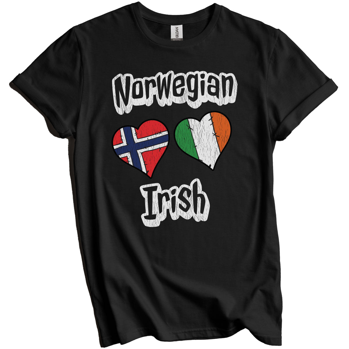 Norwegian Irish Flag Heart Combo Norway Ireland Distressed T-Shirt