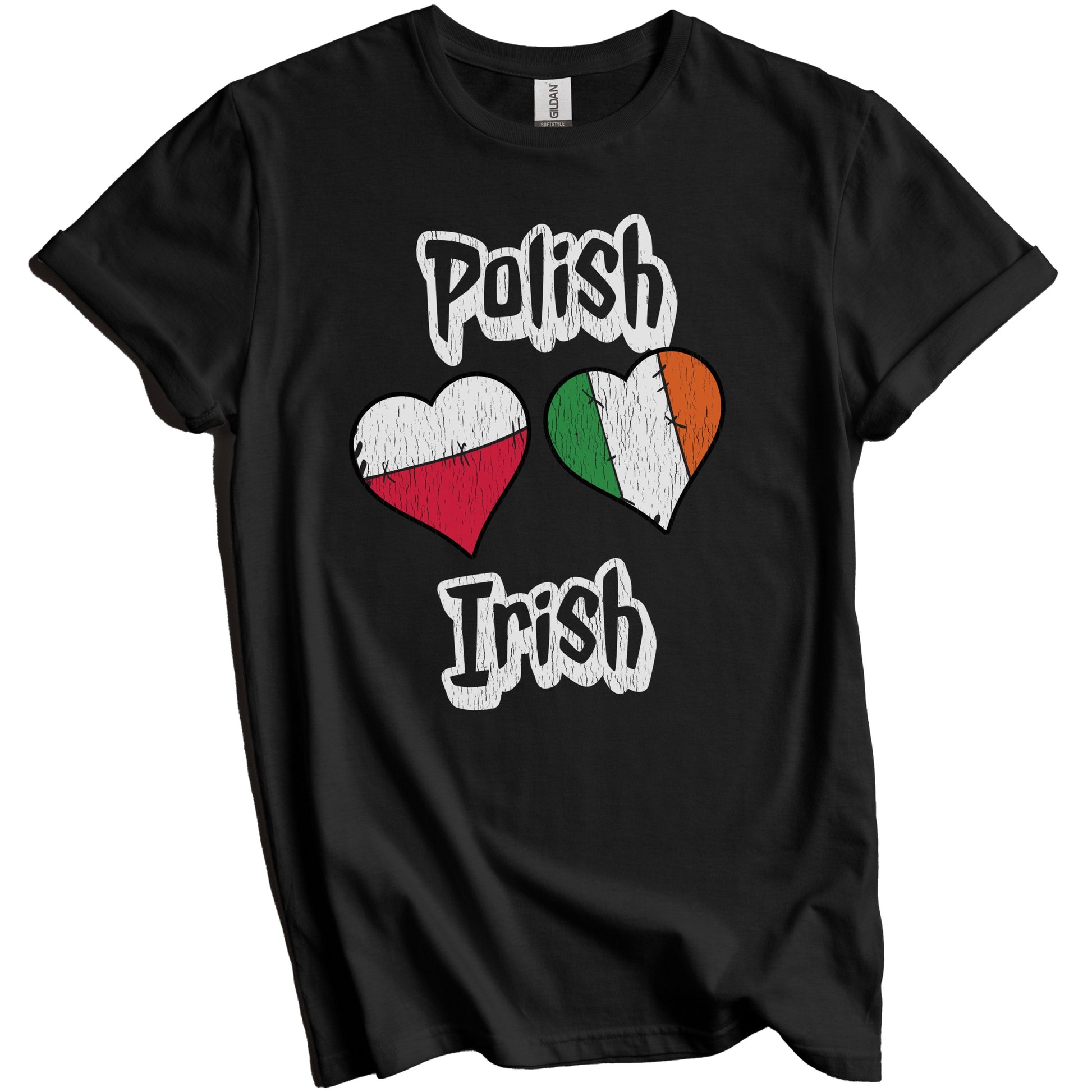 Polish Irish Flag Heart Combo Poland Ireland Distressed T-Shirt
