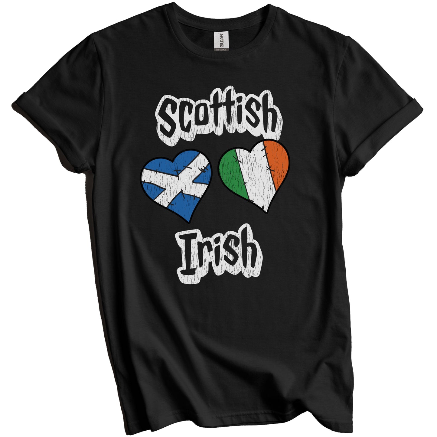 Scottish Irish Flag Heart Combo Scotland Ireland Distressed T-Shirt