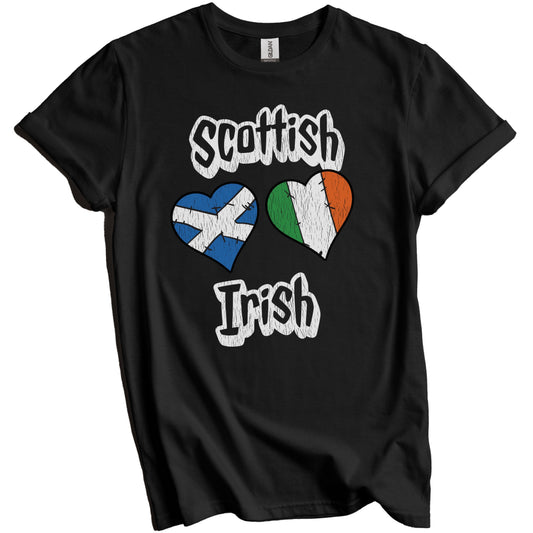 Scottish Irish Flag Heart Combo Scotland Ireland Distressed T-Shirt