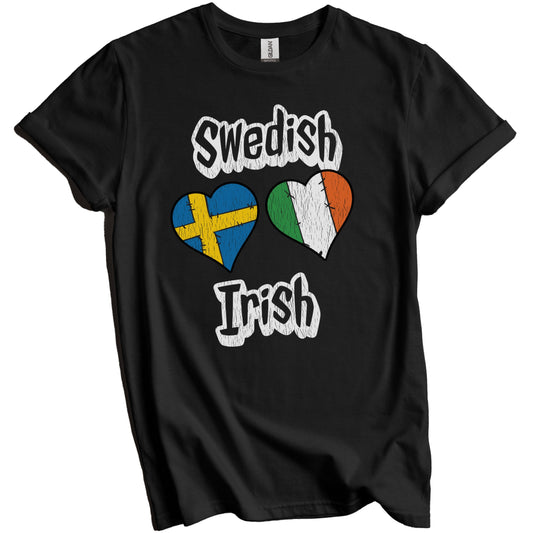 Swedish Irish Flag Heart Combo Sweden Ireland Distressed T-Shirt