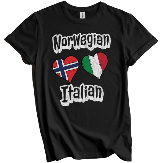 Norwegian Italian Flag Heart Combo Norway Italy Distressed T-Shirt