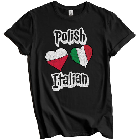 Polish Italian Flag Heart Combo Poland Italy Distressed T-Shirt