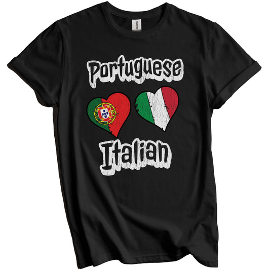 Portuguese Italian Flag Heart Combo Portugal Italy Distressed T-Shirt