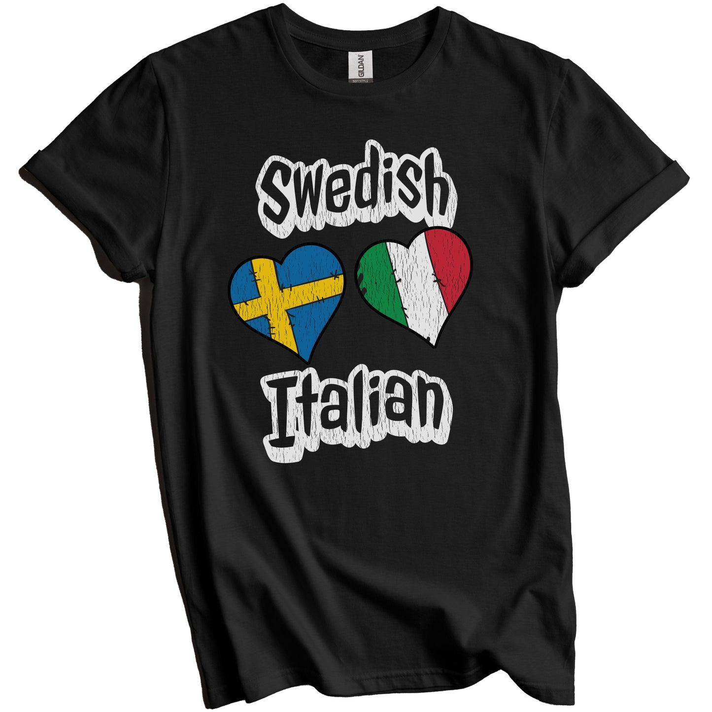 Swedish Italian Flag Heart Combo Sweden Italy Distressed T-Shirt