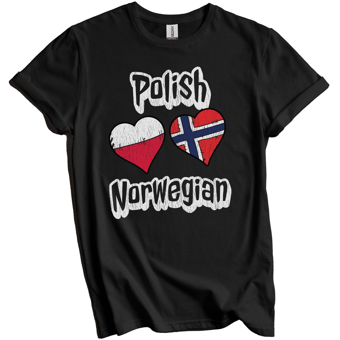 Polish Norwegian Flag Heart Combo Poland Norway Distressed T-Shirt