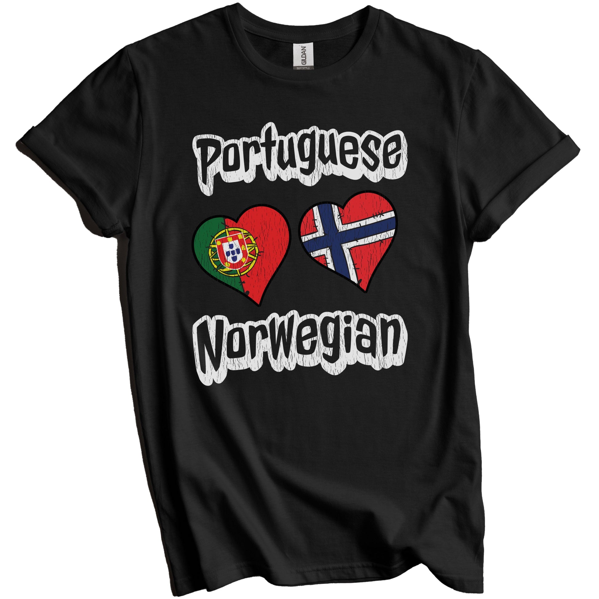 Portuguese Norwegian Flag Heart Combo Portugal Norway Distressed T-Shirt