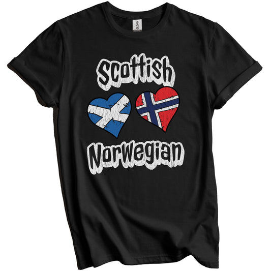 Scottish Norwegian Flag Heart Combo Scotland Norway Distressed T-Shirt