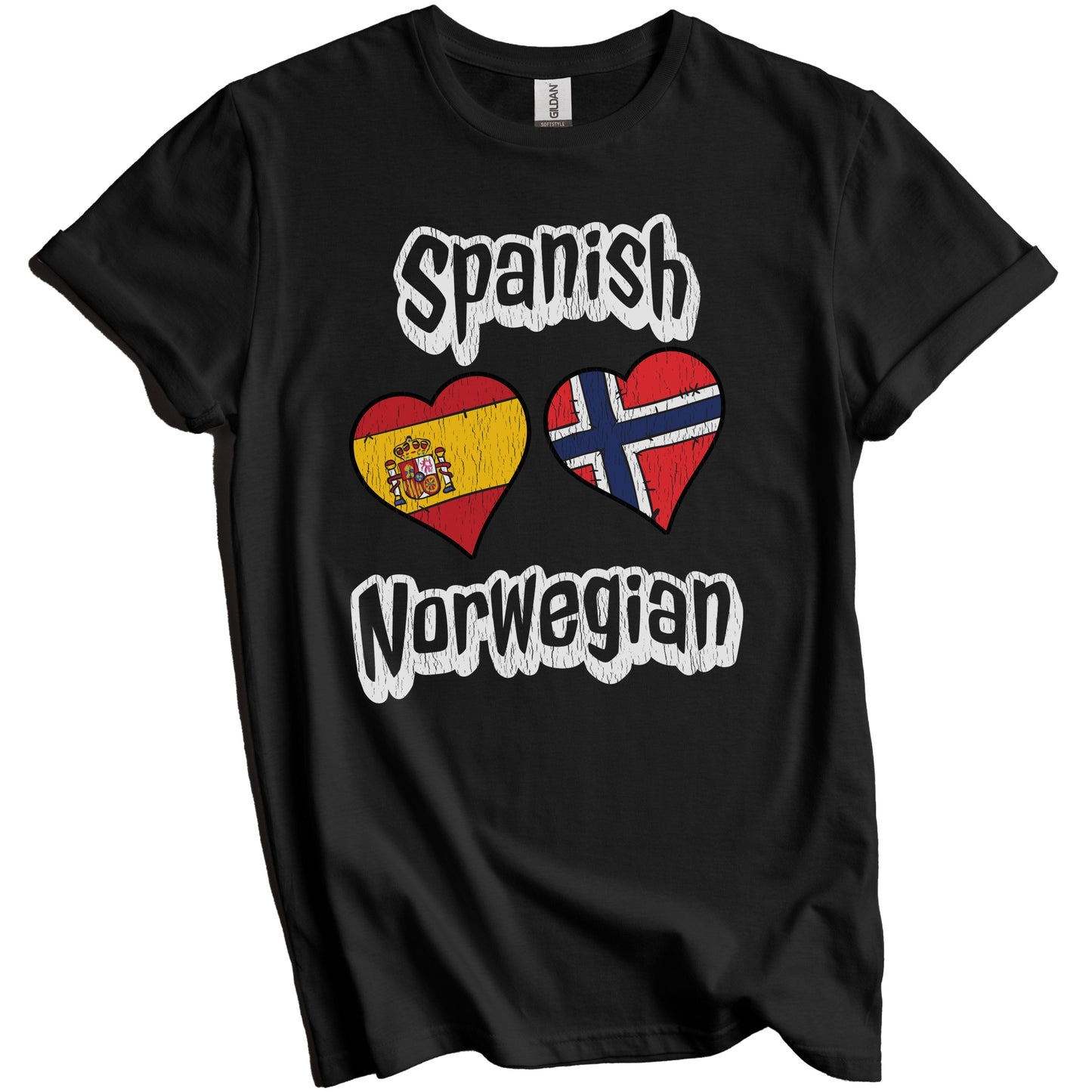 Spanish Norwegian Flag Heart Combo Spain Norway Distressed T-Shirt
