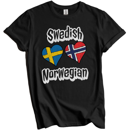 Swedish Norwegian Flag Heart Combo Sweden Norway Distressed T-Shirt