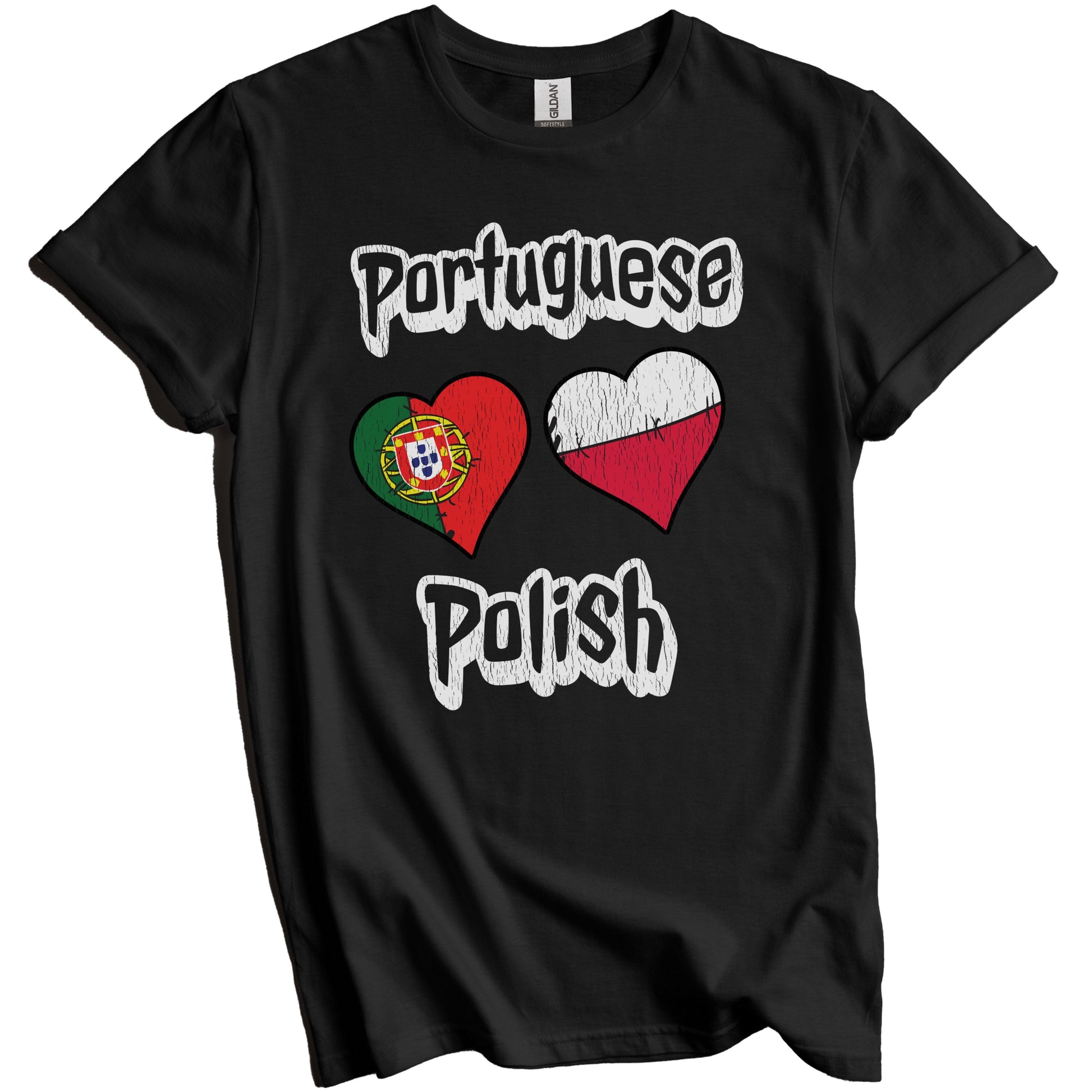 Portuguese Polish Flag Heart Combo Portugal Poland Distressed T-Shirt