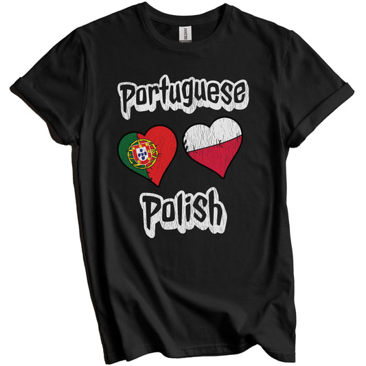 Portuguese Polish Flag Heart Combo Portugal Poland Distressed T-Shirt
