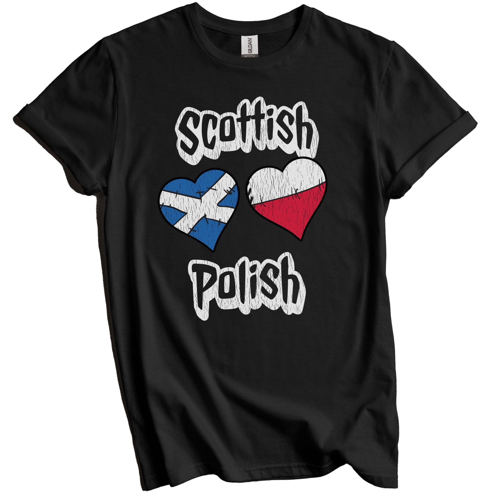 Scottish Polish Flag Heart Combo Scotland Poland Distressed T-Shirt