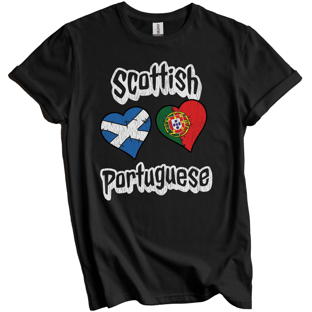 Scottish Portuguese Flag Heart Combo Scotland Portugal Distressed T-Shirt