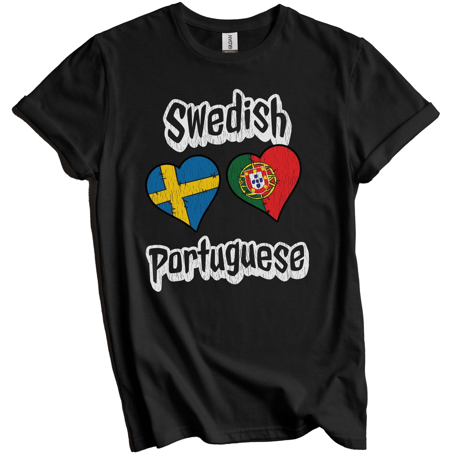 Swedish Portuguese Flag Heart Combo Sweden Portugal Distressed T-Shirt