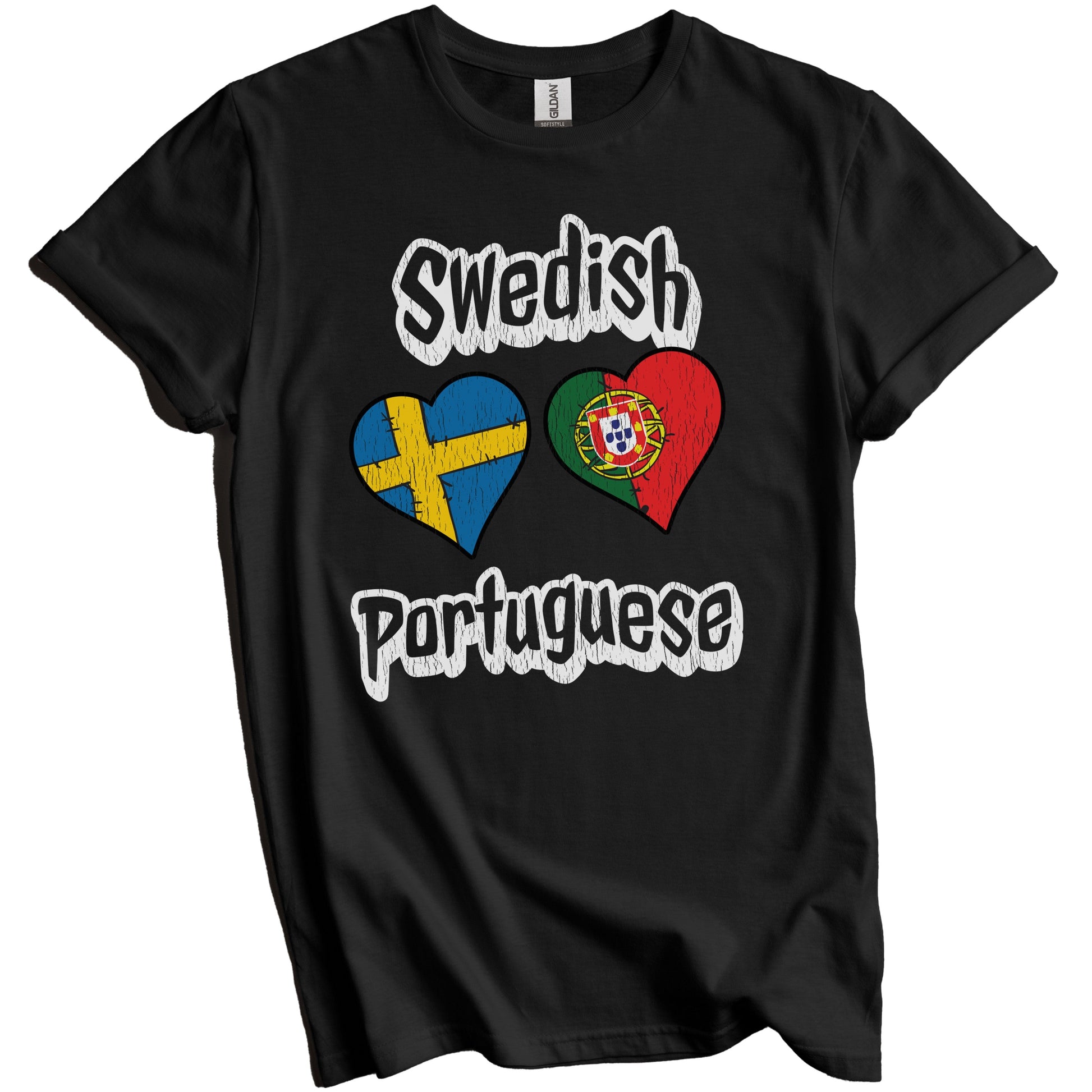 Swedish Portuguese Flag Heart Combo Sweden Portugal Distressed T-Shirt