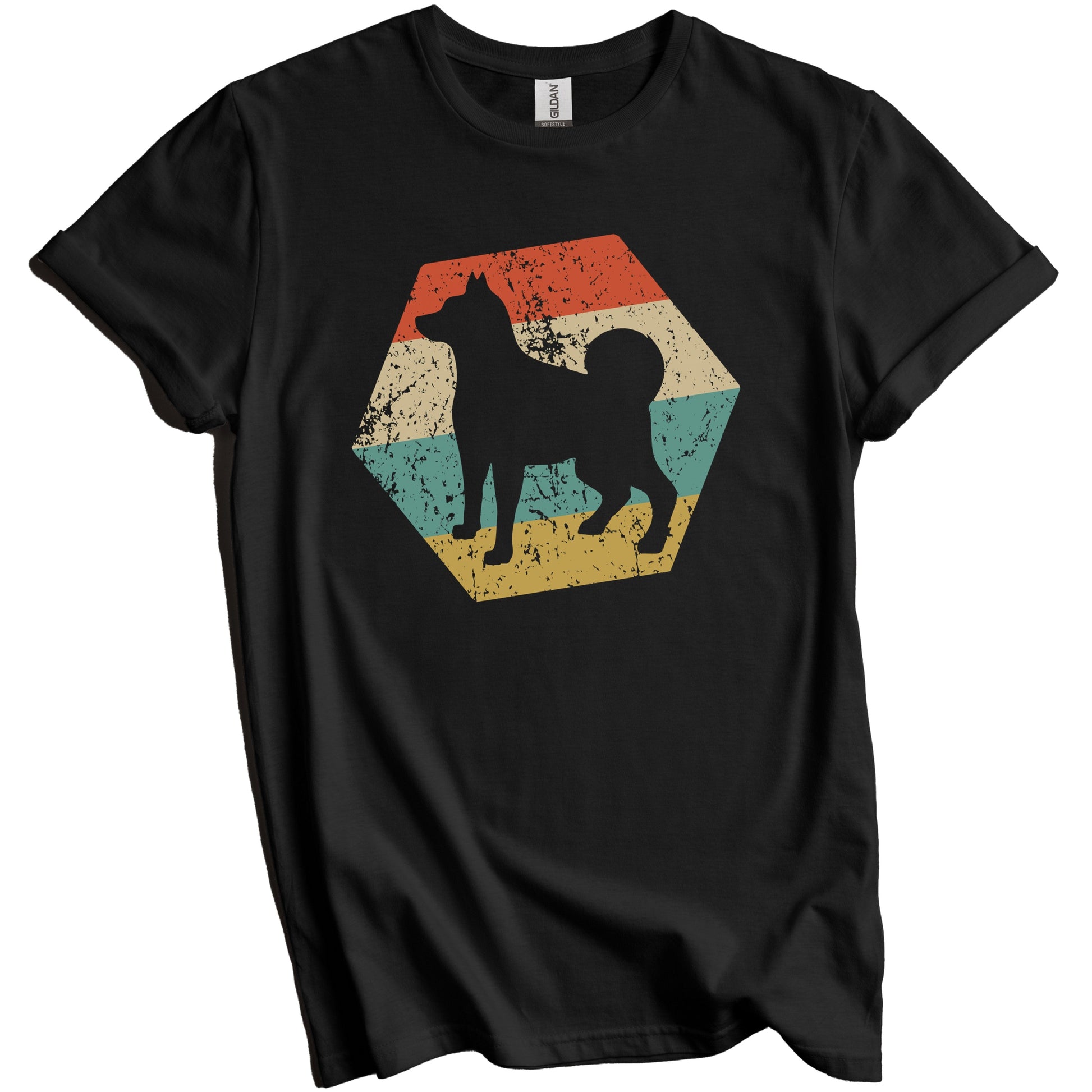 Norwegian Elkhound Dog Breed Retro Distressed Hexagon T-Shirt