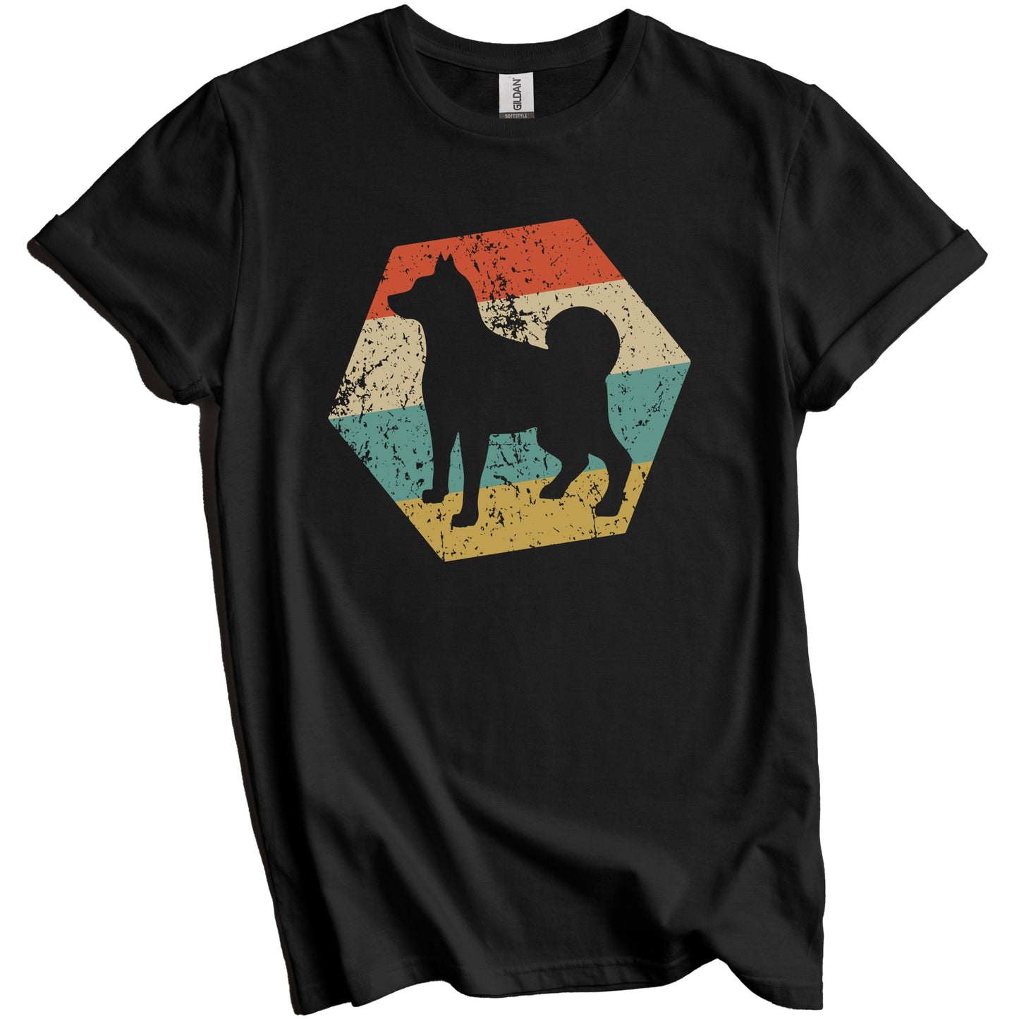 Norwegian Elkhound Dog Breed Retro Distressed Hexagon T-Shirt