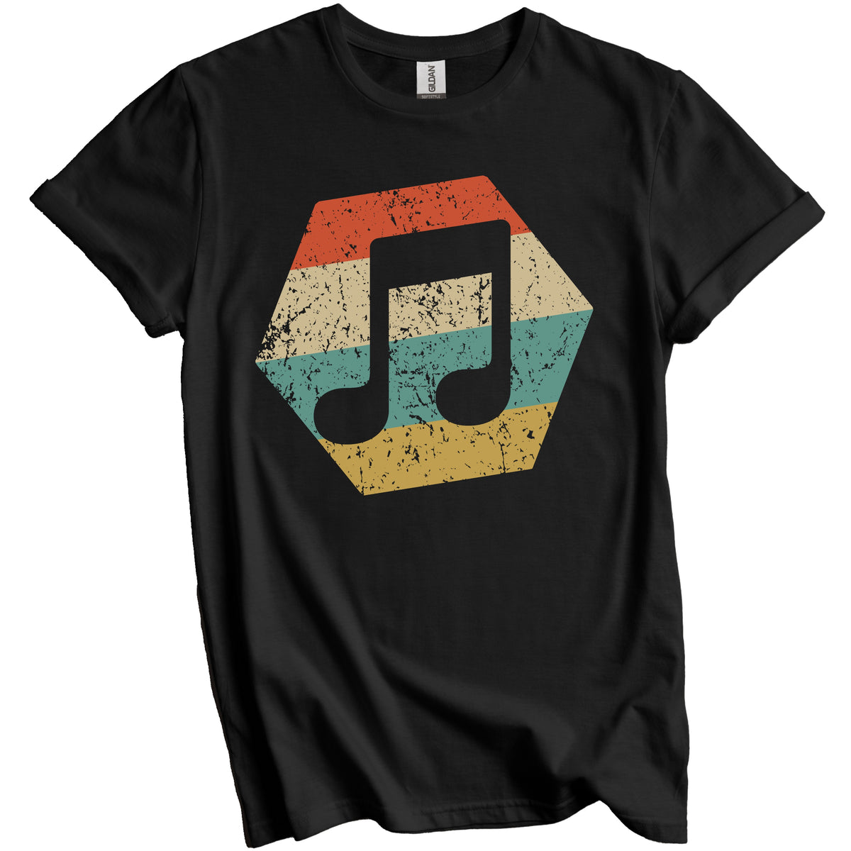 Music Note Retro Distressed Hexagon Eighth Notes T-Shirt