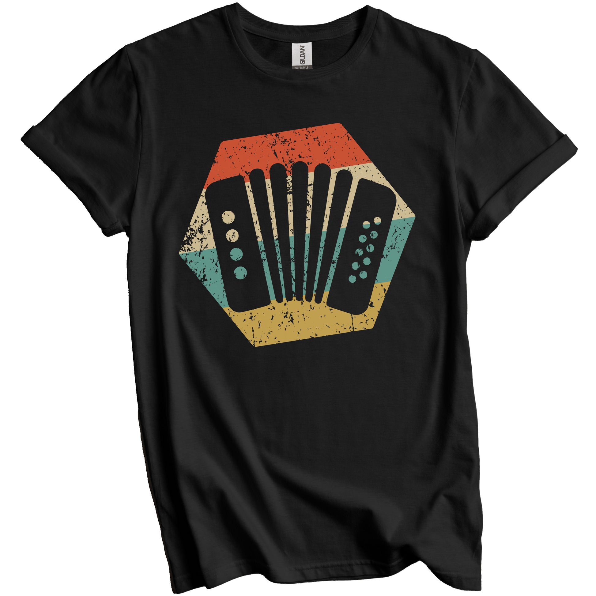 Accordion Retro Distressed Hexagon Accordionist T-Shirt
