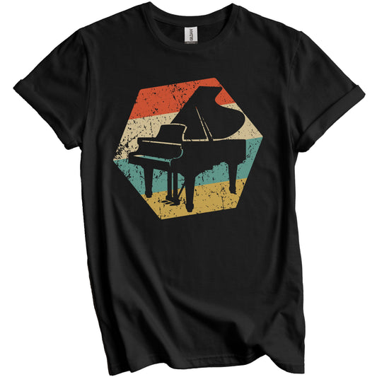 Baby Grand Piano Retro Distressed Hexagon Pianist T-Shirt