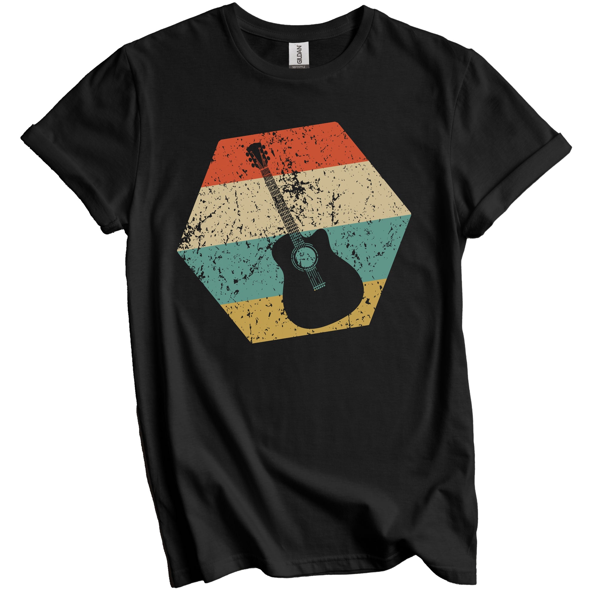 Acoustic Guitar Retro Distressed Hexagon Guitarist T-Shirt