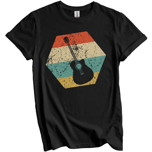 Acoustic Guitar Retro Distressed Hexagon Guitarist T-Shirt