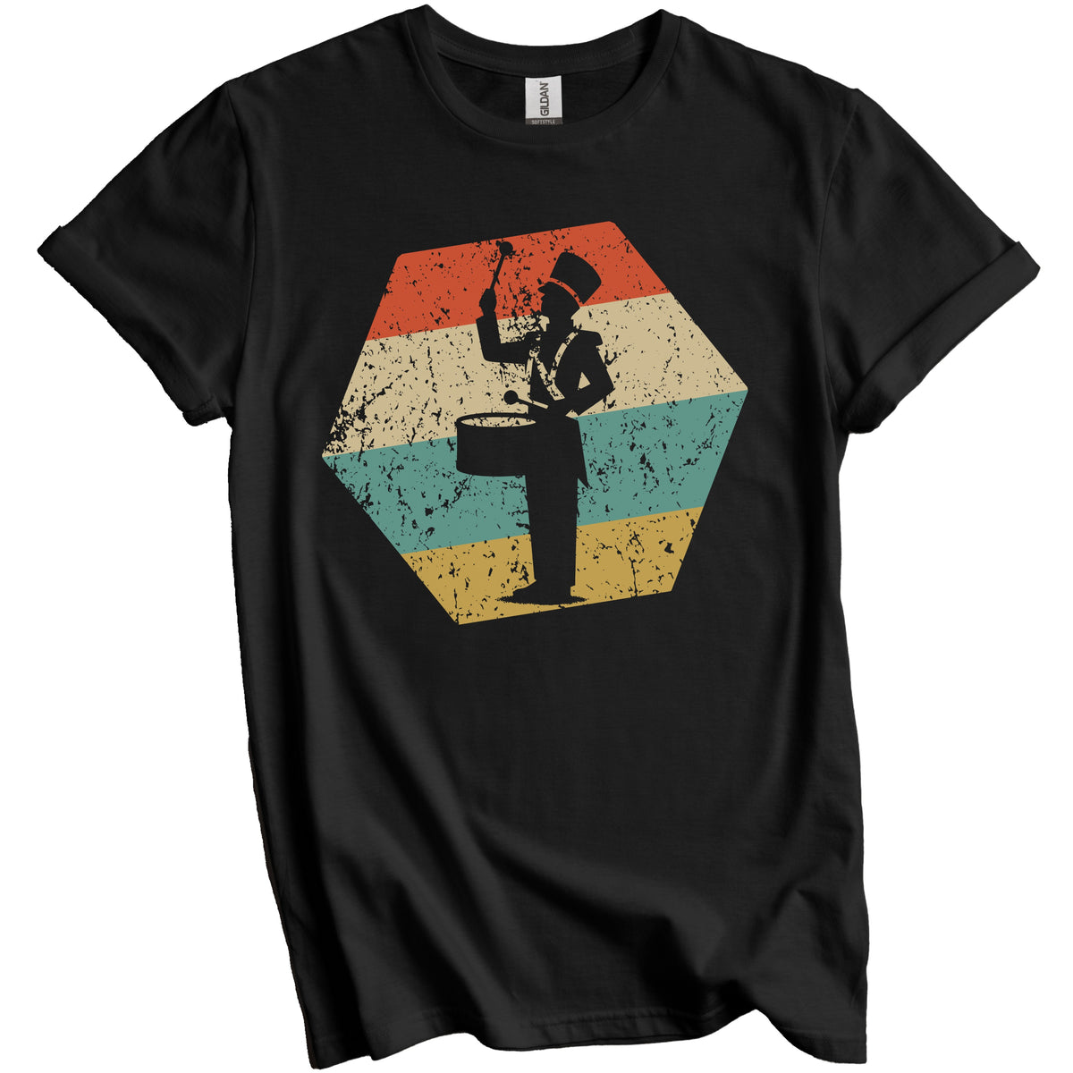 Marching Band Drummer Retro Distressed Hexagon Drums T-Shirt