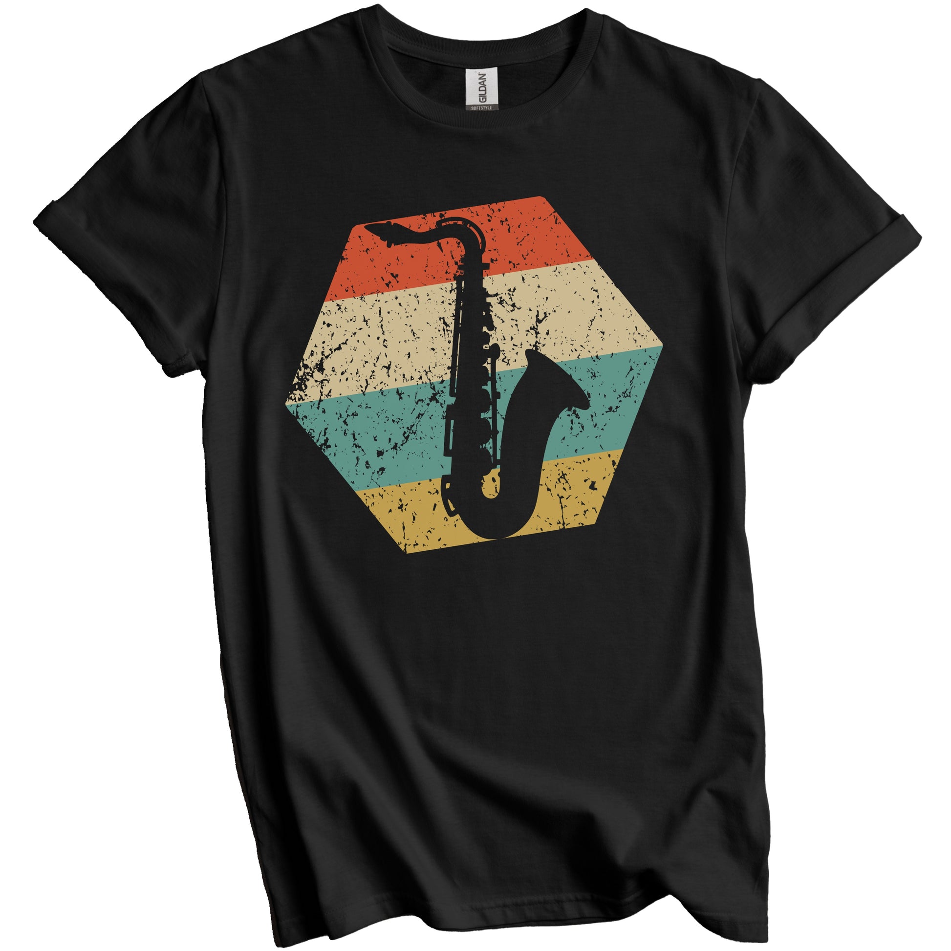 Saxophone Retro Distressed Hexagon Sax Player T-Shirt
