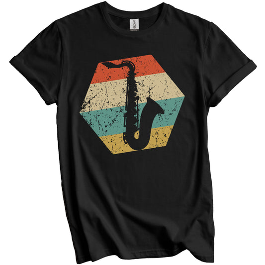 Saxophone Retro Distressed Hexagon Sax Player T-Shirt