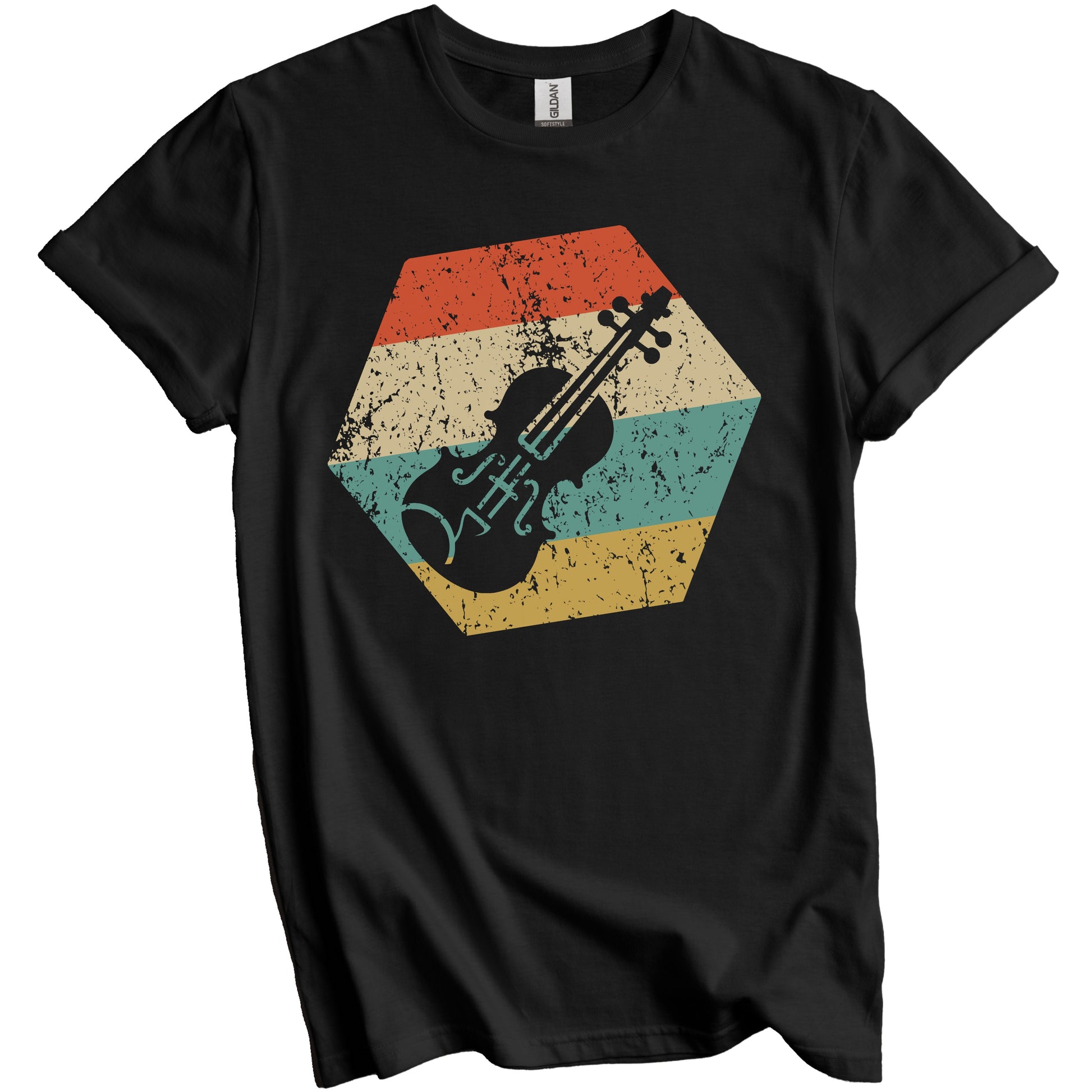 Violin Retro Distressed Hexagon Violinist T-Shirt