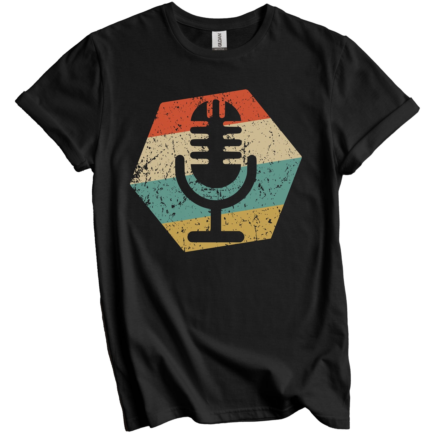 Microphone Retro Distressed Hexagon Podcast Host T-Shirt