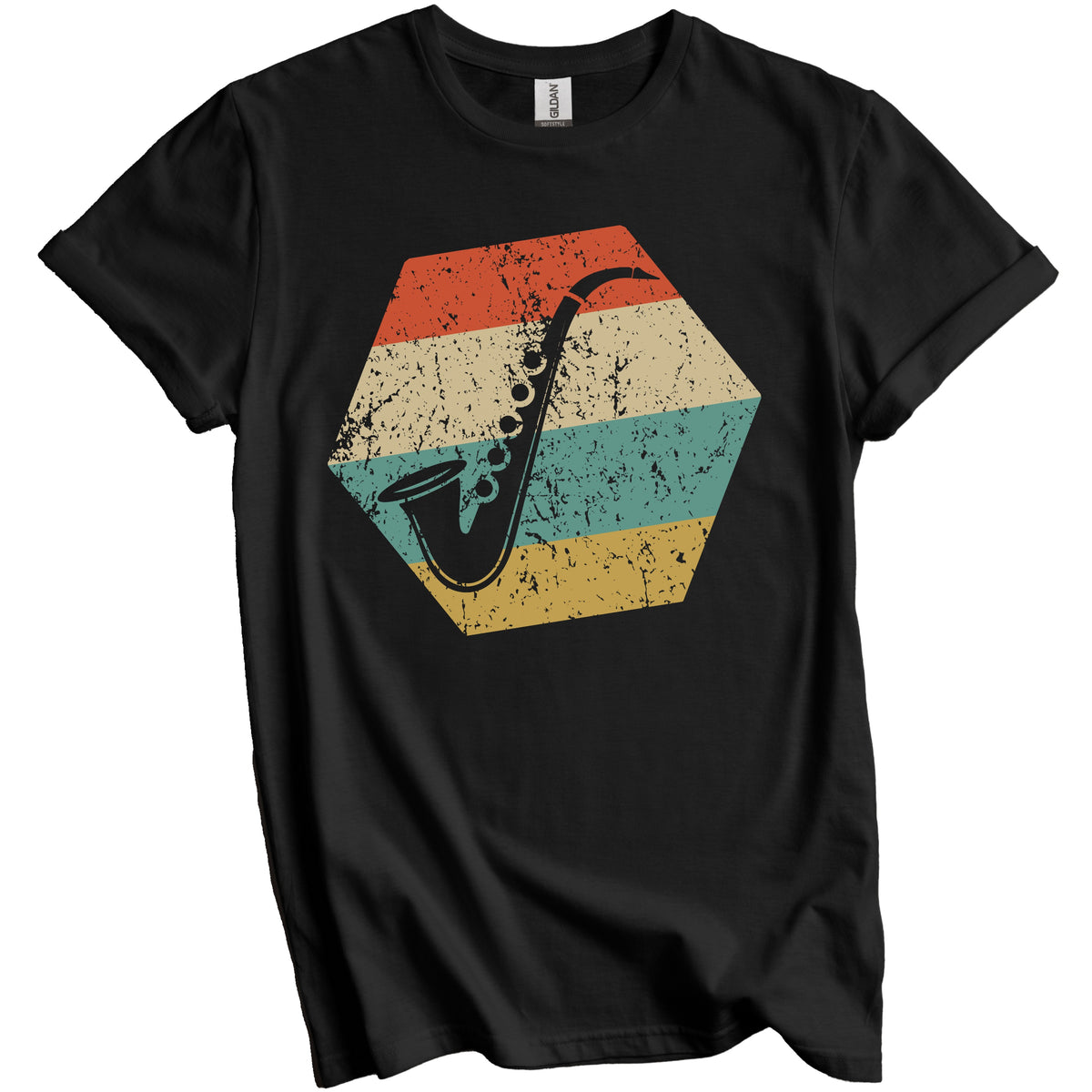 Saxophone Retro Distressed Hexagon Saxophone T-Shirt