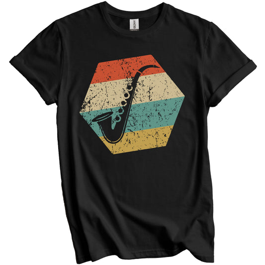 Saxophone Retro Distressed Hexagon Saxophone T-Shirt