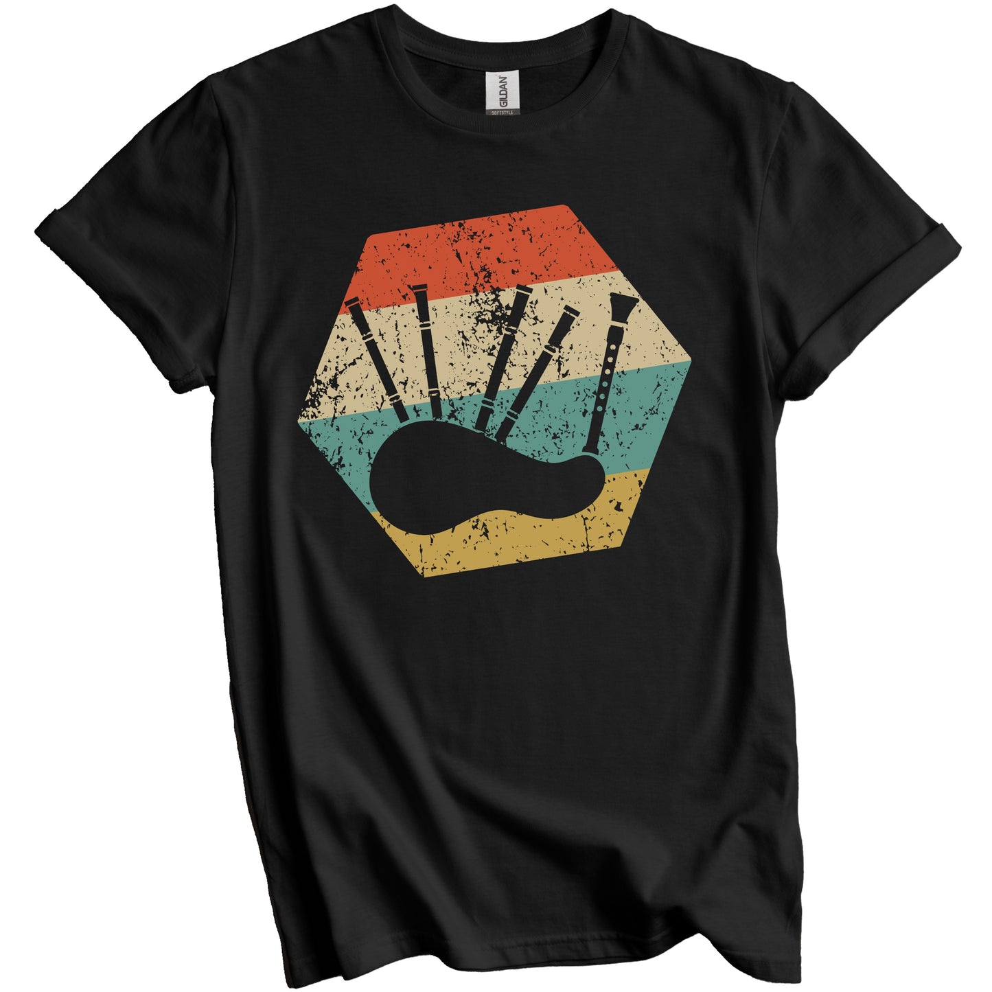 Bagpipes Retro Distressed Hexagon Bagpiper T-Shirt