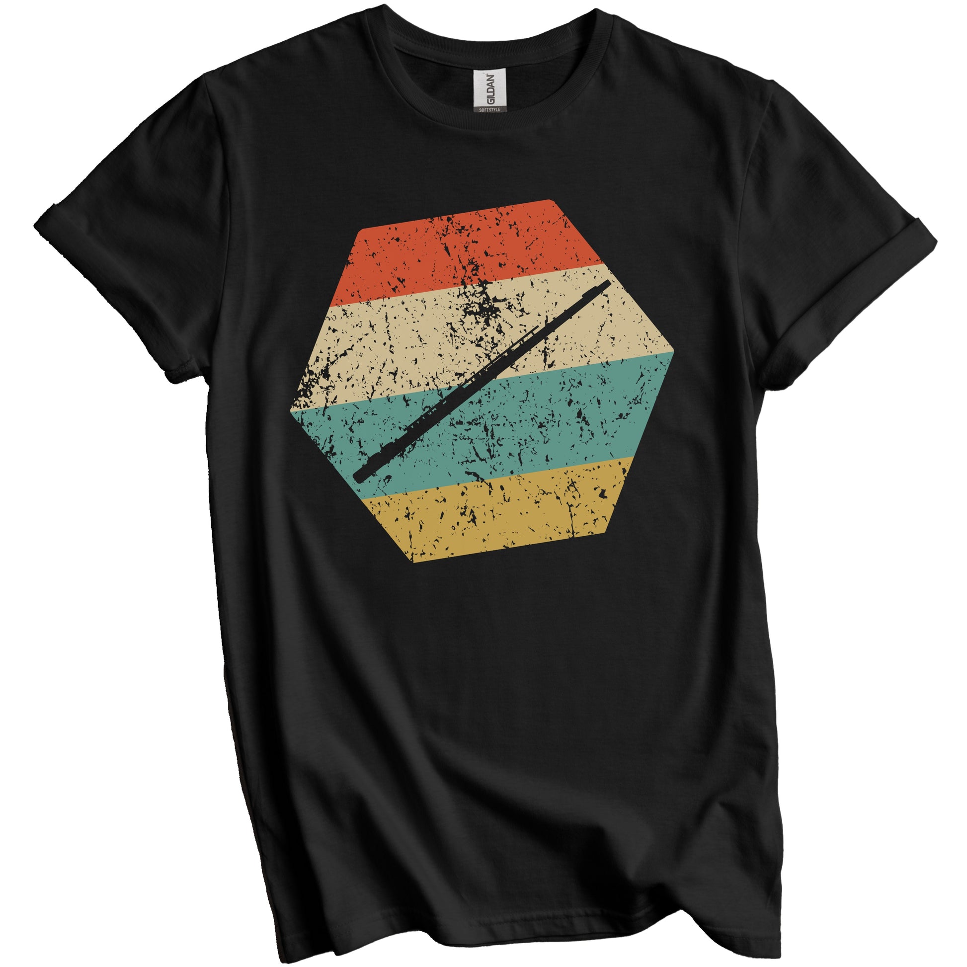 Flute Retro Distressed Hexagon Flautist T-Shirt