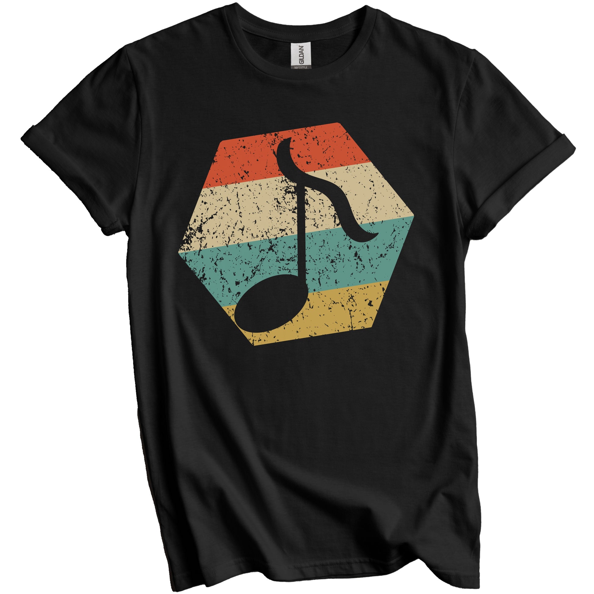 Music Note Retro Distressed Hexagon Eighth Note T-Shirt