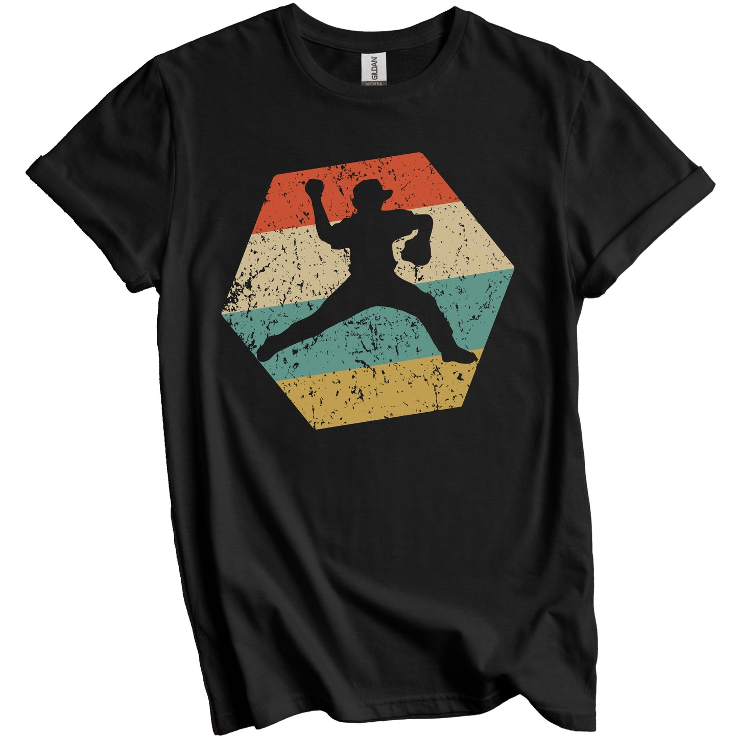 Baseball Player Retro Distressed Hexagon Pitcher T-Shirt