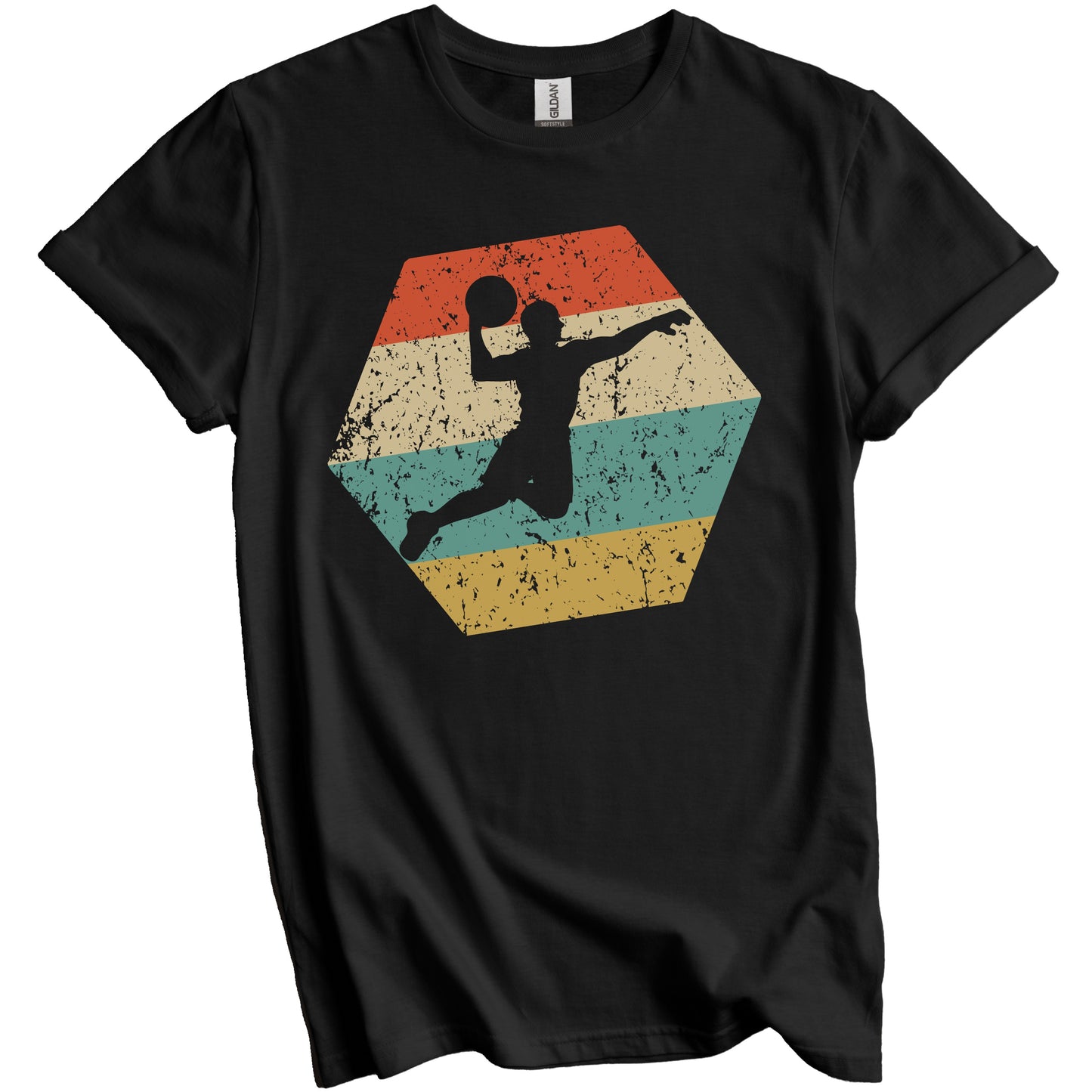 Basketball Player Retro Distressed Hexagon Dunk T-Shirt