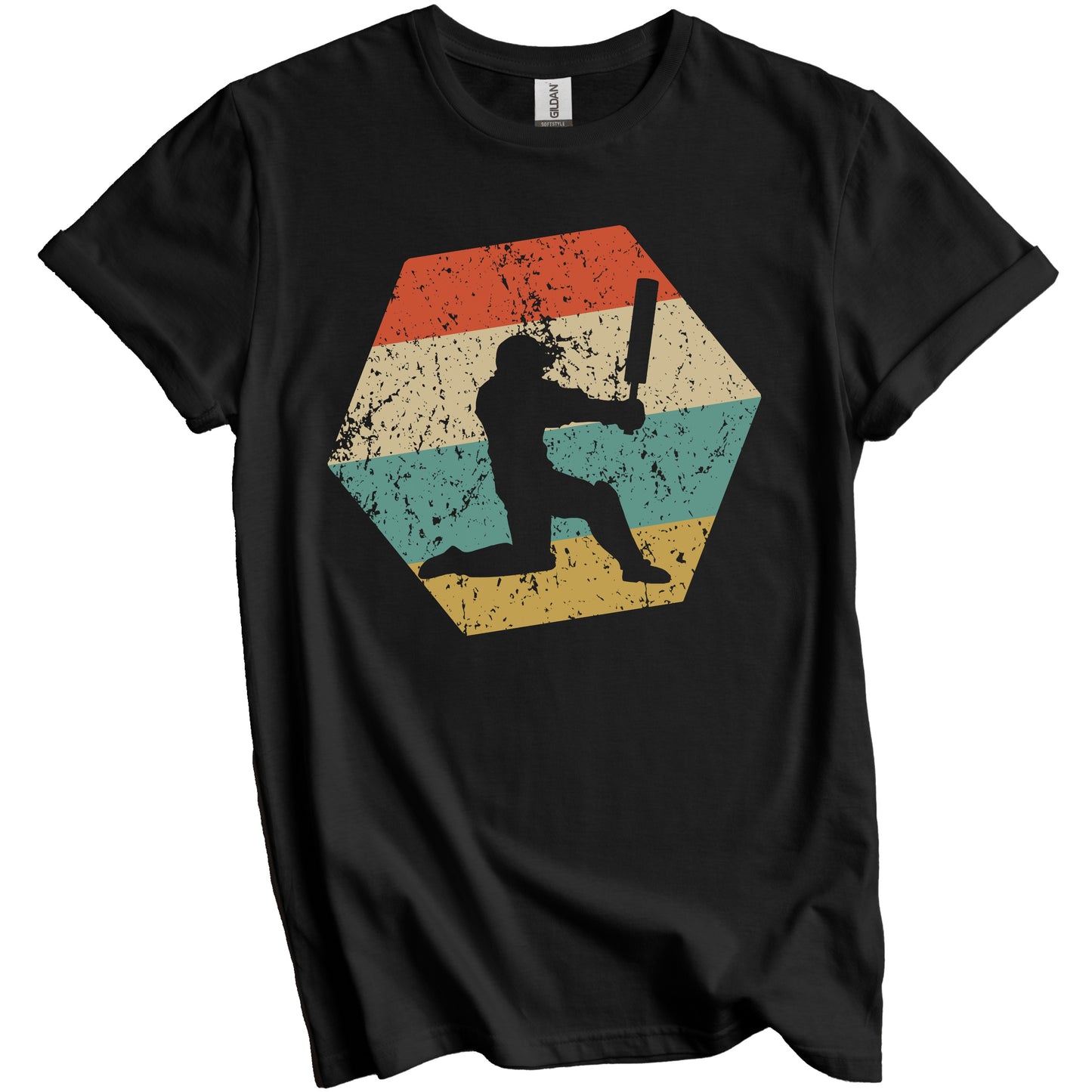 Cricket Player Retro Distressed Hexagon Cricket Batsman T-Shirt