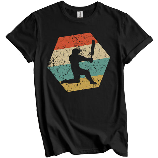 Cricket Player Retro Distressed Hexagon Cricket Batsman T-Shirt