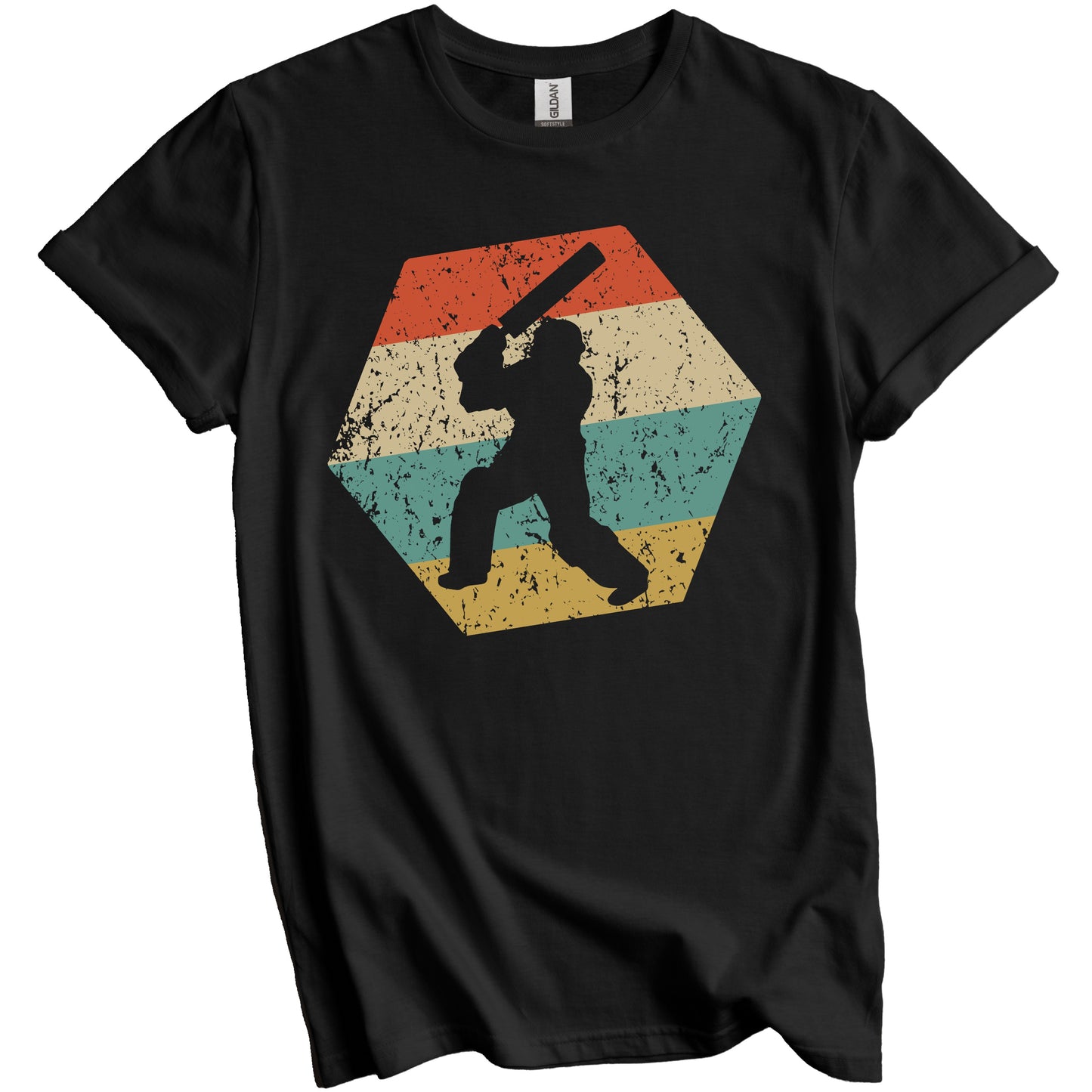Cricket Retro Distressed Hexagon Cricket Player T-Shirt