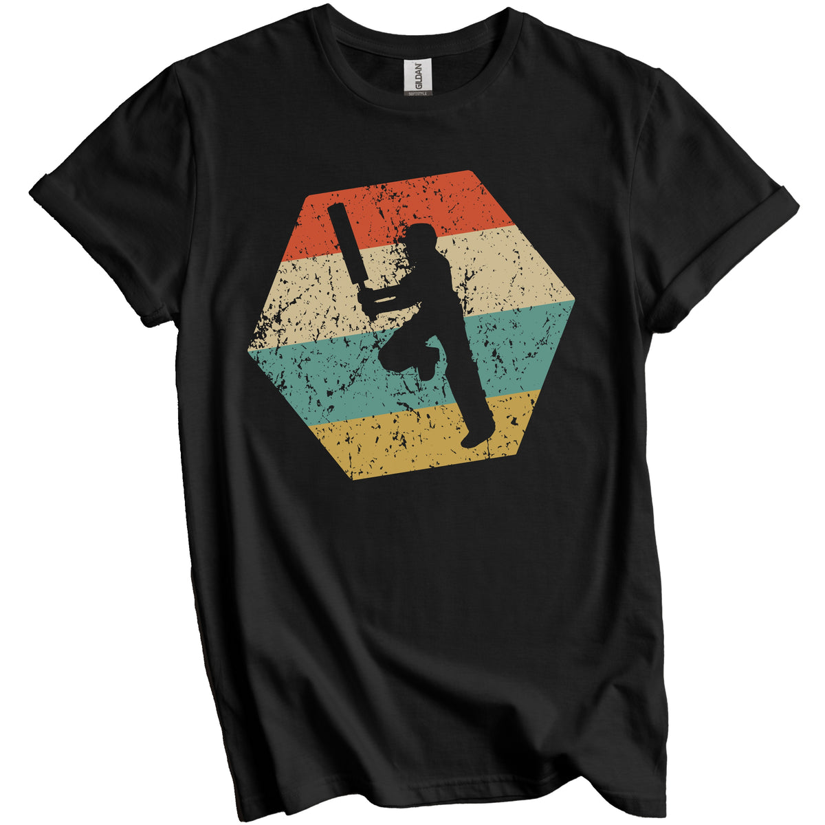 Cricket Player Retro Distressed Hexagon Cricket Batter T-Shirt