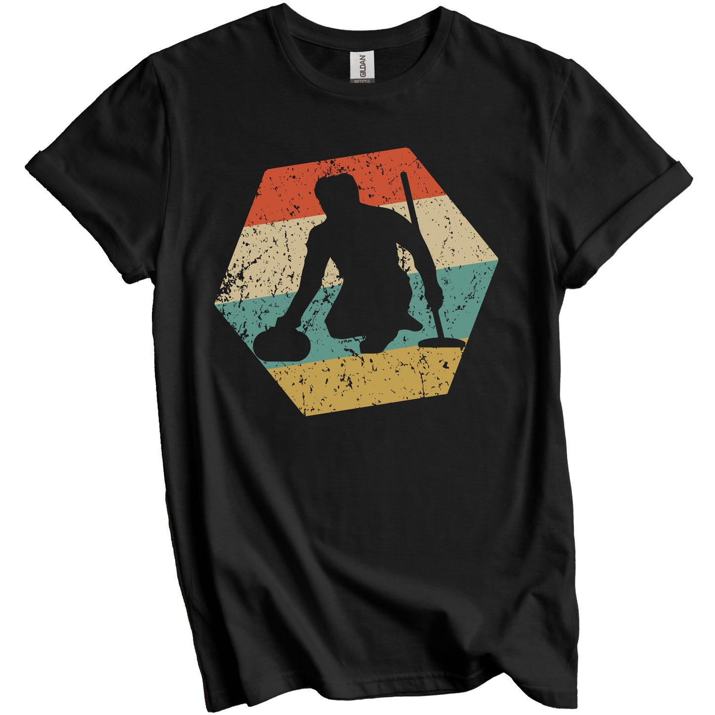 Curling Retro Distressed Hexagon Curler T-Shirt