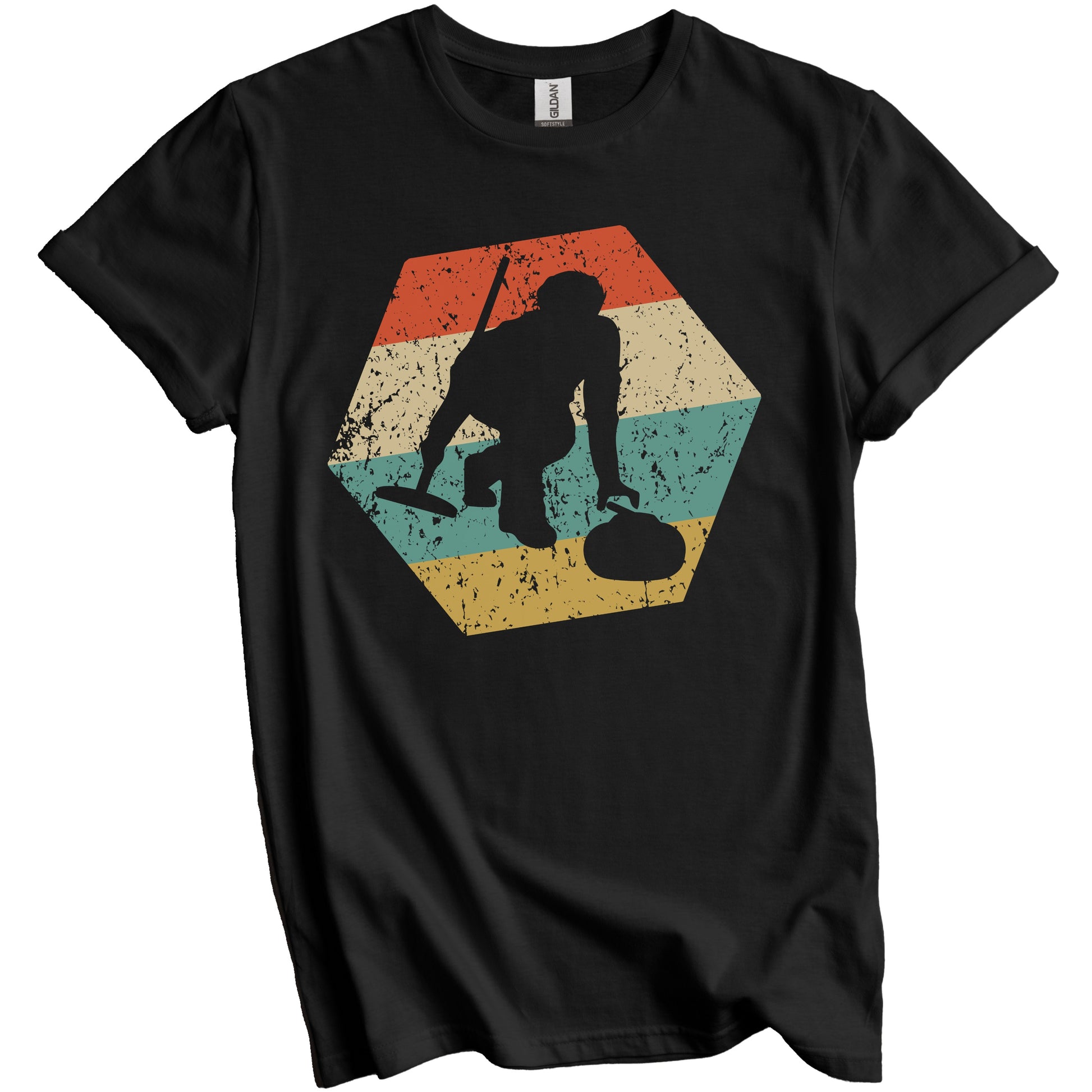 Curler Retro Distressed Hexagon Curling T-Shirt