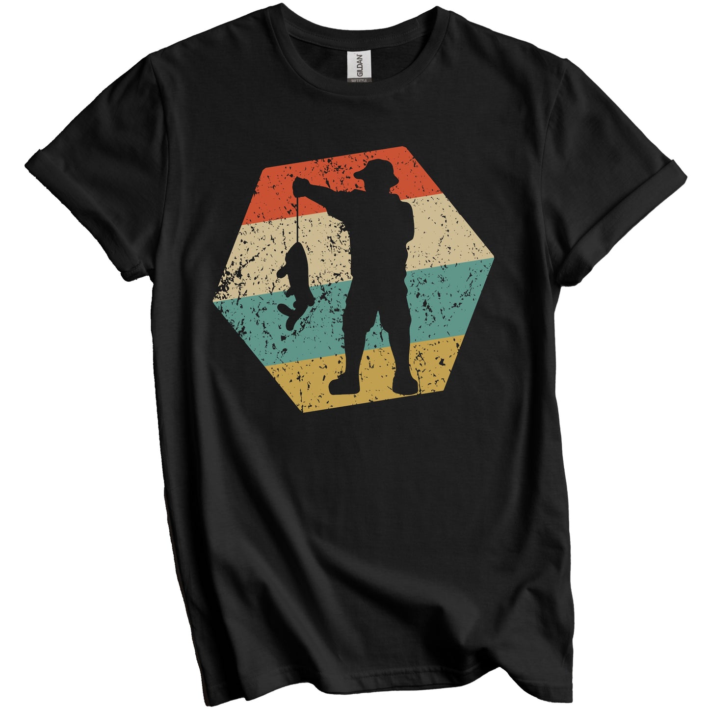Fisherman Retro Distressed Hexagon Fishing T-Shirt