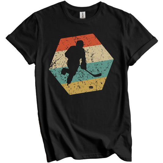 Hockey Player Retro Distressed Hexagon Hockey Player Skating T-Shirt