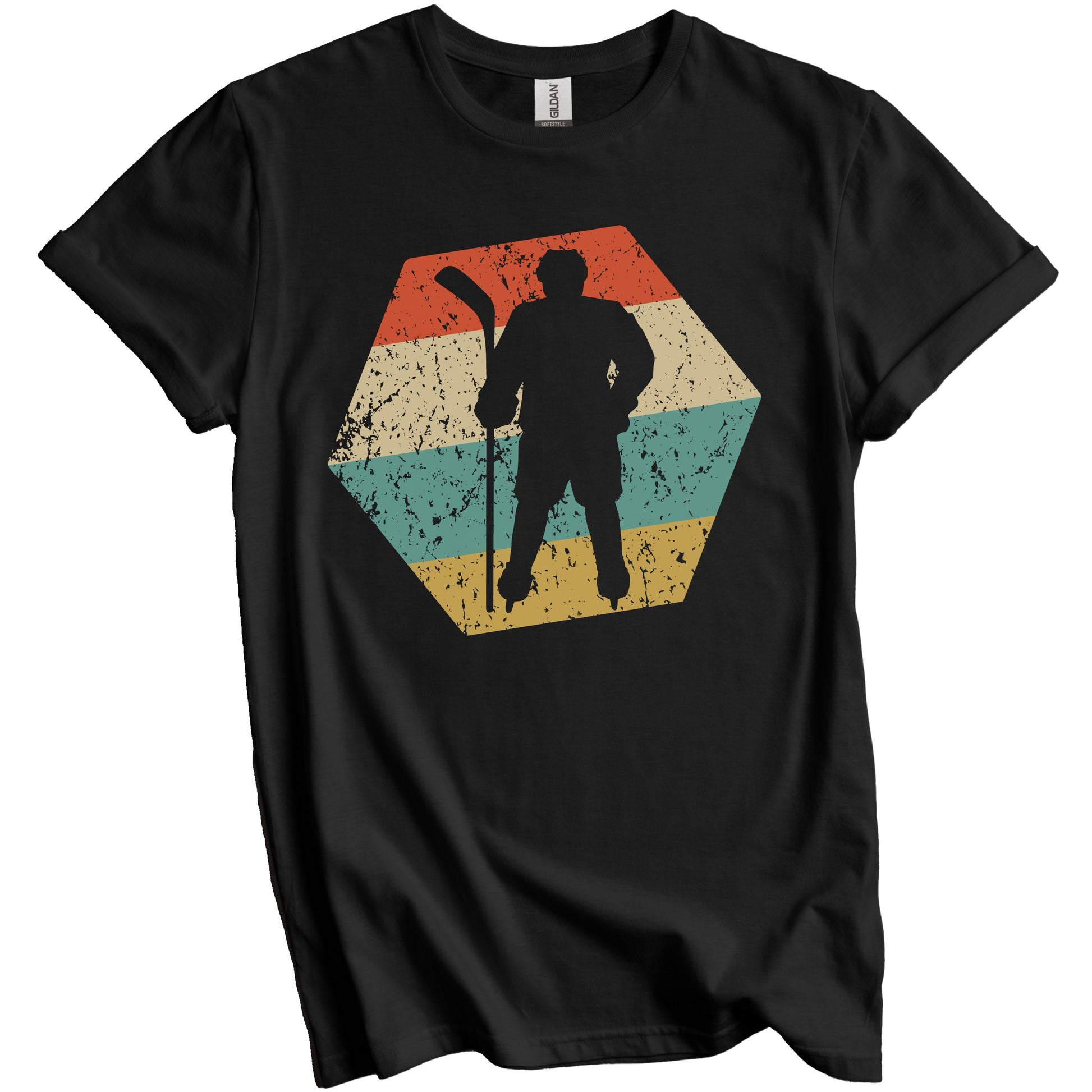 Hockey Player Retro Distressed Hexagon Hockey T-Shirt