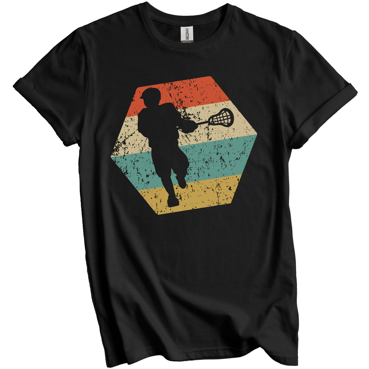 Lacrosse Retro Distressed Hexagon Lacrosse Player T-Shirt