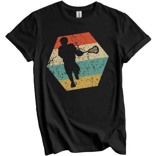 Lacrosse Retro Distressed Hexagon Lacrosse Player T-Shirt